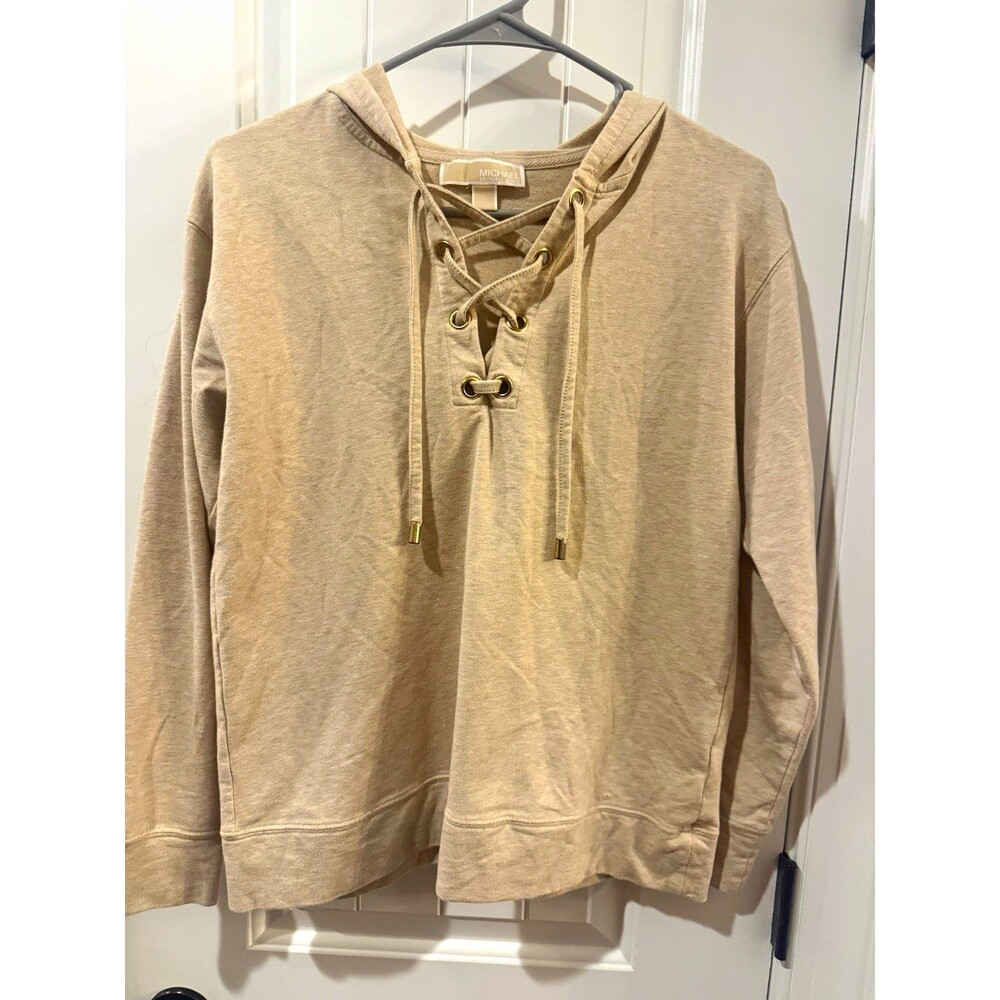 Michael Kors Michael Michael Kors Women’s Beige Lace-Up Eyelet Pullover Hoodie S